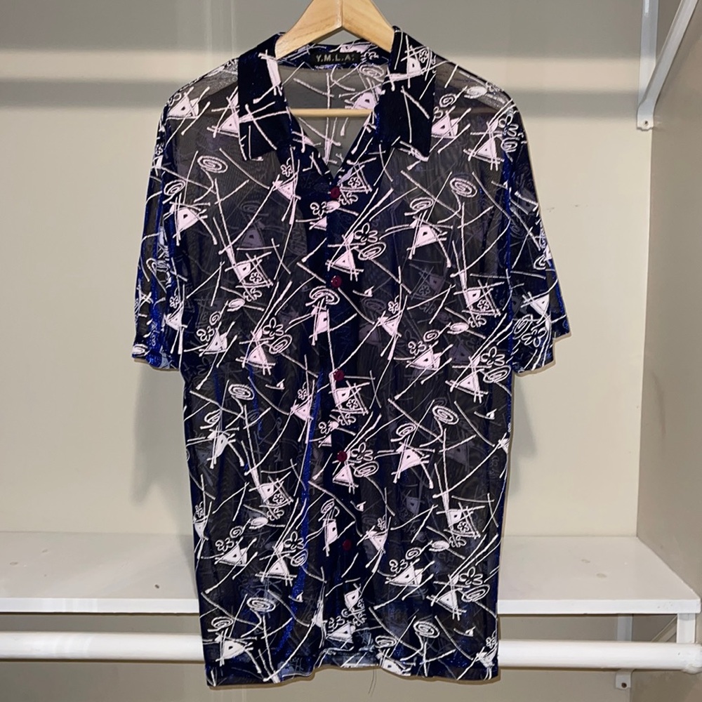 Iridescent sheer Hawaiian style shirt